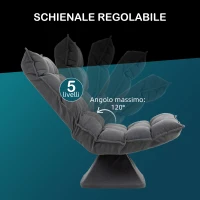 HOMCOM Poltrona per Salotto Girevole e Vellutata con Schienale Regolabile in 5 Posizioni, 62x70x95 cm, Grigio(m-4)