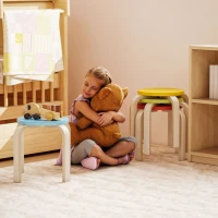 HOMCOM 4-Piece Stacking Stools, Colourful Round Wooden Stools for Home Office, Dining Room, Blue, Yellow, Red, Green(m-7)