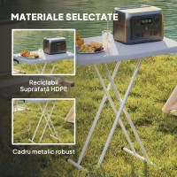 Outsunny Măsuță de Cafea Pliabilă, Reglabilă pe Înălțime și Portabilă, cu Blat HDPE și Cadru Metalic, 76x50x74 cm, Alb(m-6)