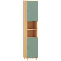HOMCOM Mueble de baño mueble de almacenamiento 2 puertas 2 compartimentos abiertos estantes ajustables 30 x 30 x 166 cm, verde