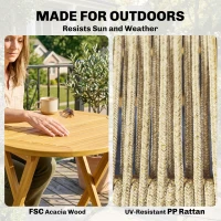 Outsunny Balkonmeubelset 3-delig Polyrattan Hout Inklapbaar Tuinmeubelset met Tafel en 2 Stoelen, Ademend(m-6)