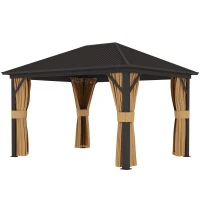 Outsunny 3.6 x 3 m Aluminium Hardtop Gazebo, with Accessories - Brown(m-10)