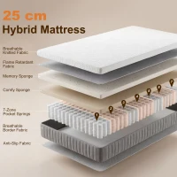 HOMCOM Ergonomiczny Materac, Pianka Memory, 7-Strefowe Wsparcie, Sprężyny Kieszeniowe(m-4)