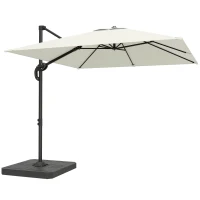 Outsunny 2.4 x 2.4m Cantilever Parasol with Umbrella Weights, UPF50+ Offset Outdoor Umbrella w/ Easy Tilt Adjustment, Cream White(m-1)