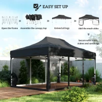 Outsunny 3 x 4.5 m Pop Up Gazebo with Mesh Nettings, UPF50+ Heavy Duty Outdoor Garden Party Tent Marquee, Black(m-8)
