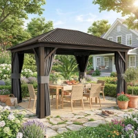 Outsunny 3.6 x 3 m Aluminium Hardtop Gazebo, with Accessories - Dark Grey(m-2)