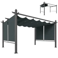 Outsunny 4 x 3 m Garden Pergola with Retractable Roof Canopy and Roll-Up Sides, Outdoor Gazebo Pergola Kit, Dark Grey(m-10)