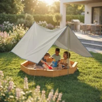 AIYAPLAY Arenero con techo 4 bancos lona para 8 niños de 3-8 años para exterior jardín madera 214,5 x 214,5 cm Amarillo(m-2)