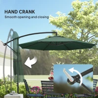 Outsunny 3 m Overhanging Cantilever Parasol, with Cross Base - Dark Green(m-7)