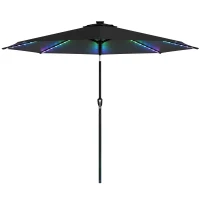 Outsunny 3 m Garden Parasol Umbrella with 112 Solar Powered LED Lights, Patio Umbrella with Crank Handle, Black(m-11)