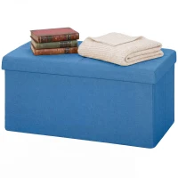 HOMCOM Pouf de rangement, Banc de rangement pliable 84 L 76x38x38 cm Revêtu en lin synthétique Bleu clair(m-1)