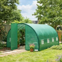 Outsunny 4 x 3 m Polytunnel Greenhouse with Windows and Doors and Galvanised Steel Frame - Green(m-2)