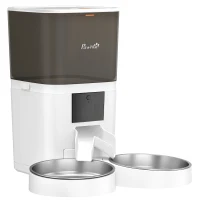 PawHut Comedero Automático 6L WiFi 2.4G con Control App 2 Cuencos Programable 1-10 Comidas Grabadora Voz 10s Fácil de Limpiar(m-1)