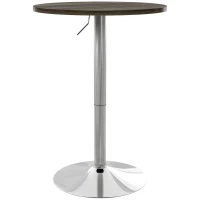 HOMCOM Table Haute Cuisine Table Haute Bar Ronde pour 2 Personnes Hauteur Réglable Plateau Tournant 360° 60x60x91 cm Noyer(m-1)