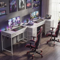 HOMCOM Bureau d'angle réversible avec 6 tiroirs 126x48 cm avec prise électrique port de charge USB et USB-C Blanc(m-5)