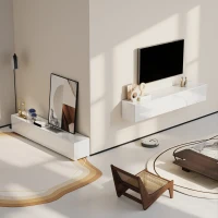 HOMCOM Meuble TV suspendu jusqu'à 190.5 cm avec portes à pression, 180x33x30 cm, Blanc laqué(m-5)