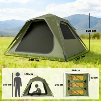 Outsunny Pop Up Tent 3000mm Waterproof Camping Tents with Mesh Windows 3-4 People Green(m-3)