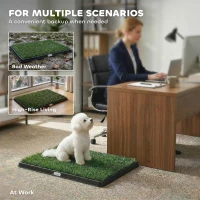 PawHut Toilette per cani con 2 tappeti d'erba sintetica lavabili, WC per cuccioli, balcone e Casa, 63x50,5x3,5 cm, Nero e Verde(m-4)