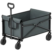 Outsunny 81L Festival Trolley on Wheels, Compact Garden Folding Trolley Cart with Adjustable Handle 80L, Grey(m-11)