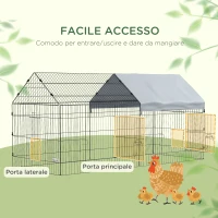 PawHut Gabbia per Conigli da Esterno e Interno a Casetta con Tettuccio, 220x85x103cm, Argento(m-4)