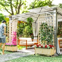 Outsunny Fioriera con reticolo e ruote in legno massello, 82,5x35x186 cm, Naturale(m-4)