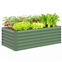 Outsunny Fioriera rialzata in acciaio zincato con fondo aperto, 180x90x57,5 cm, Verde chiaro(m-8)