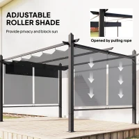 Outsunny 4 x 3 m Garden Pergola with Retractable Roof Canopy and Roll-Up Sides, Outdoor Gazebo Pergola Kit, Dark Grey(m-4)