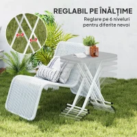Outsunny Măsuță de Cafea Pliabilă, Reglabilă pe Înălțime și Portabilă, cu Blat HDPE și Cadru Metalic, 76x50x74 cm, Alb(m-5)