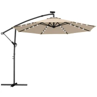 Outsunny Umbrelă cu braț lateral LED Solar cca. Ø300 cm Rotativă Umbrelă cu manivelă Suport Husă de protecție Bej(m-1)