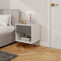 HOMCOM Comodino con vano aperto, cassetto e maniglia, tavolino con gambe in acciaio, 45x40x55 cm, bianco(m-6)