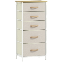 HOMCOM Slaapkamerladekast met 5 Stoffen Lades, Stalen Strepen, Houten Bovenkant, 4 Opbergvakken, 2 Haken, Beige