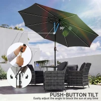 Outsunny 3 m Garden Parasol Umbrella with 112 Solar Powered LED Lights, Patio Umbrella with Crank Handle, Black(m-8)