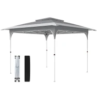 Outsunny 3.5 x 3.5 m Pop Up Gazebo with One-Push Setup, UPF50+ Double Tier Garden Party Tent Marquee with Carry Bag, Dark Grey(m-11)