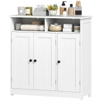 HOMCOM Armadio da Bagno Stretto con 3 Porte, 2 Scomparti Aperti e Ripiano Regolabile, 85x30x85 cm, Bianco(m-6)