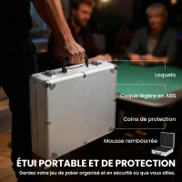 SPORTNOW Valigetta da Poker, Set Completo con 500 Gettoni, Custodia in ABS, Carte da Gioco, Dadi, Bottone Dealer, Tappeto e Chiavi(m-4)