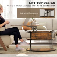 HOMCOM Okrągły Stolik Kawowy z Regulowaną Wysokością Ø80 cm, Stolik do Salonów z Półką, Podnoszonym Blatem i Ukrytym Schowkiem, Brązowy(m-4)