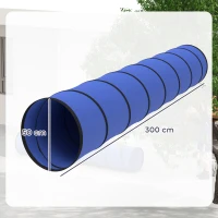 PawHut Tunnel d'agility pour chien 300 x 50 cm Tunnel pour chien avec 4 ancrages au sol Sac de transport Tunnel de jeu pour chiens petits et moyens Bleu(m-3)