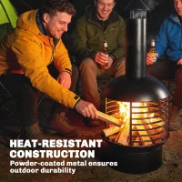 Outsunny Chimney Fire Pit, Portable Wood Burning Firepit with Poker, Charcoal Grid, Outdoor Fireplace for Garden Patio, Black(m-5)