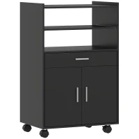 HOMCOM Mueble para Microondas de Madera con Cajón, Armario de 2 Puertas y 2 Estantes, 59x40x92 cm, Negro(m-1)