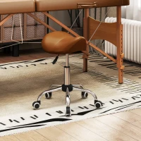 HOMCOM Sgabello con Ruote, Sedia da Lavoro con Altezza Regolabile 49-61 cm e Sella Ergonomica, 52x53x49-61 cm, Marrone(m-6)