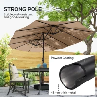 Outsunny Patio Umbrella Double-Sided Outdoor Umbrella with Solar Lights Base, Khaki(m-7)
