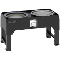 PawHut Gamelle surélevée réglable, gamelle avec bol d'eau, 2 bols en acier inoxydable pour chiens petits à grands, noir(m-7)