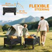 Outsunny 81L Festival Trolley on Wheels, Compact Garden Folding Trolley Cart with Adjustable Handle 80L Black(m-5)