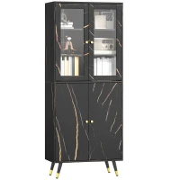 HOMCOM Libreria con scaffale a 6 livelli, mobile contenitore con anta vetrata e armadietto, 70x35x170 cm, nero(m-8)