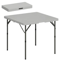 Outsunny Tavolo da Campeggio Pieghevole e Regolabile su 2 Altezze, in HDPE e Metallo, 86x86x74 cm, Bianco(m-11)