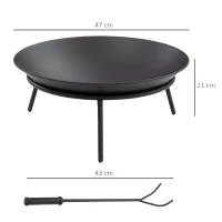 Outsunny Outdoor Fire Pit, Portable Round Firepit with Poker, for Garden, Camping, Bonfire, Picnic, Dia. 47 x 21 cm, Black(m-3)