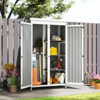 Outsunny Armadio da Giardino con Ripiani Rimovibili e Porta Bloccabile, in Legno e Acciaio, 94x43x166 cm, Bianco e Nero(m-8)