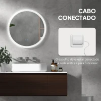 kleankin Espelho Casa de Banho Redondo com Luzes LED Ø60 cm Função Antiembaciamento 3 Luzes Função de Memória e Interruptor Tátil Prata(m-8)