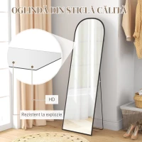 HOMCOM Oglindă de podea și perete modernă din aliaj de aluminiu cu suport pliabil, 50x161,5cm, negru(m-9)