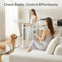 HOMCOM 28dB Tower Fan for Bedroom, 26 ft/s Velocity Standing Cooling Fan with 80° Oscillating, 12 Speeds, LED Display, 4 Modes, 12H Timer, Remote Control, 36 inch, White(m-8)